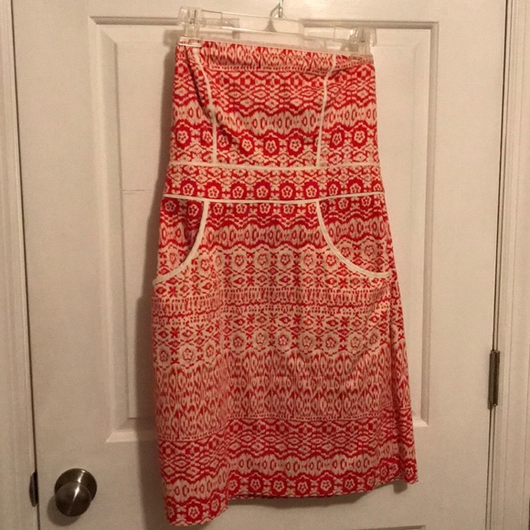 Strapless summer dress red and creme! - Picture 1 of 6